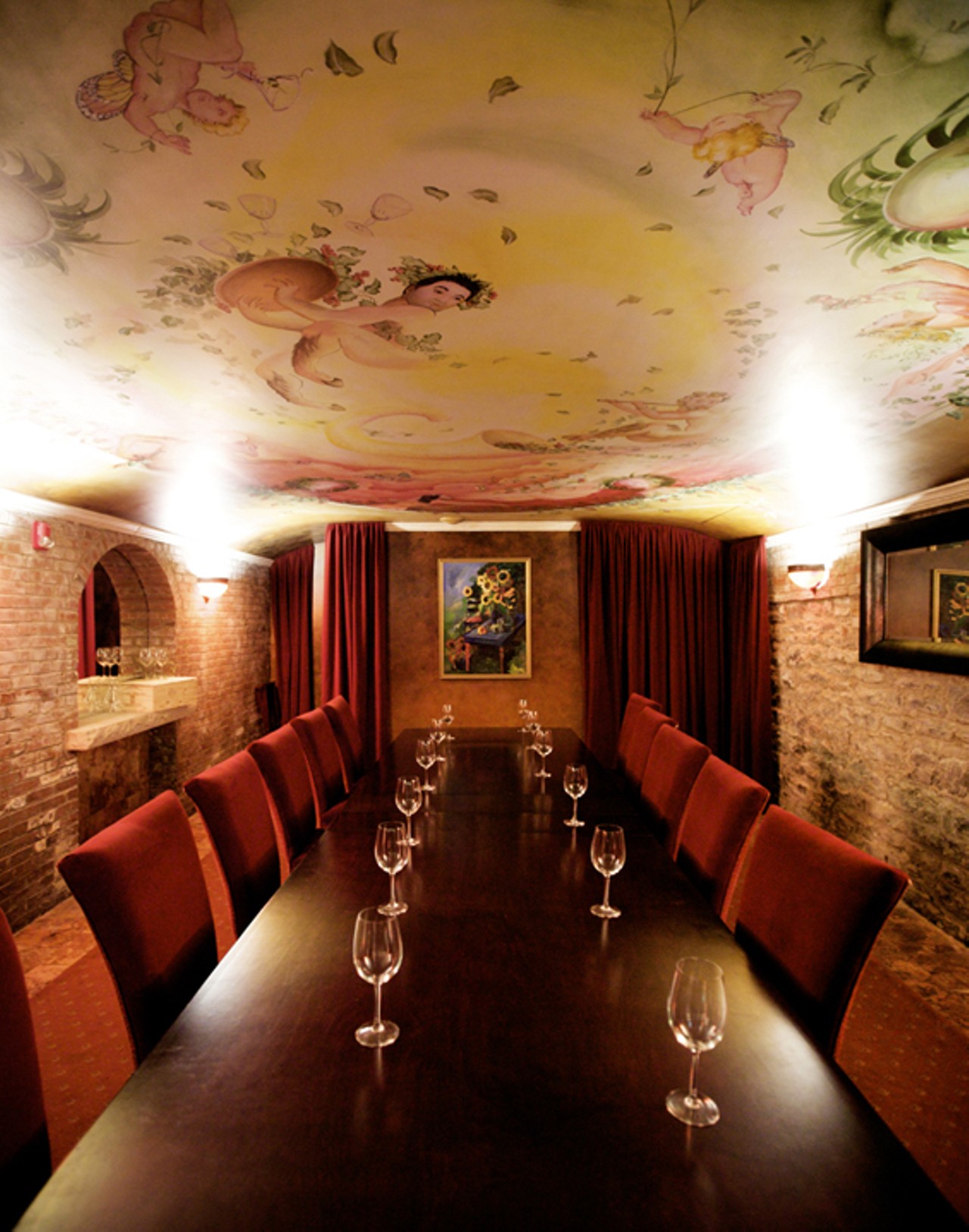 Downstairs, the wine cellar room has one large table. Used mostly for reserved or private functions.