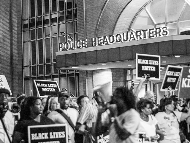 A "Blue Silence is Violence" protest staged outside the St. Louis police HQ on September 25, 2017.