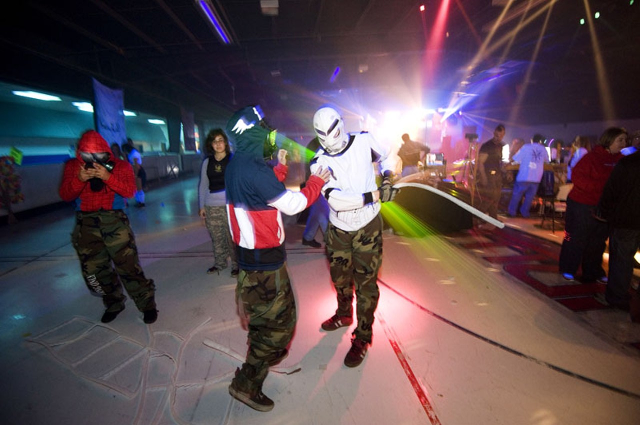 The floor of the Skatium was covered with foam objects ideal for battling friends and foes at Xero Tribe's Post-Apocalypse on Saturday night.